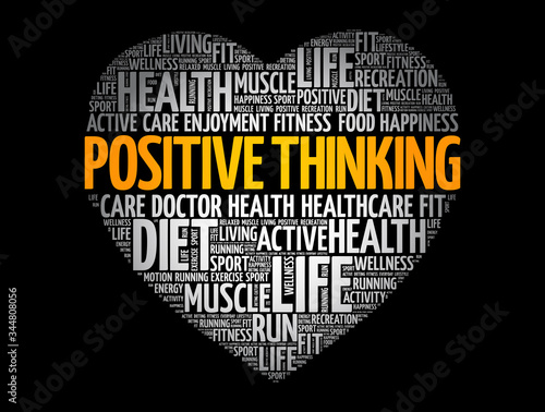 Positive thinking heart word cloud, fitness, sport, health concept background