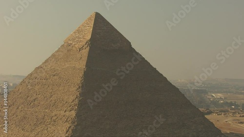 Helicopter view of the famous 3 Giza pyramids in Egypt. 