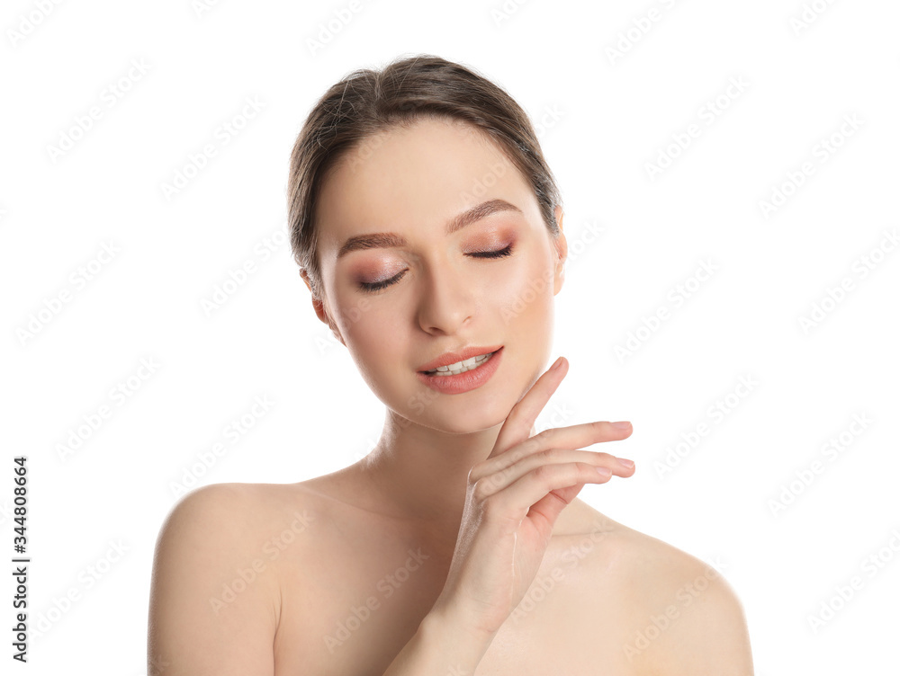 Portrait of young woman with beautiful face on white background Portrait of young woman with beautiful face on white background