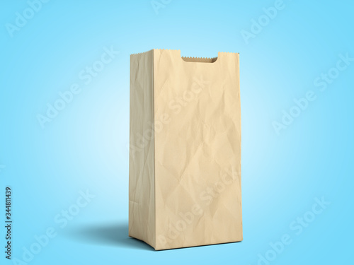paper bag for products 3d render on a blue gradient background