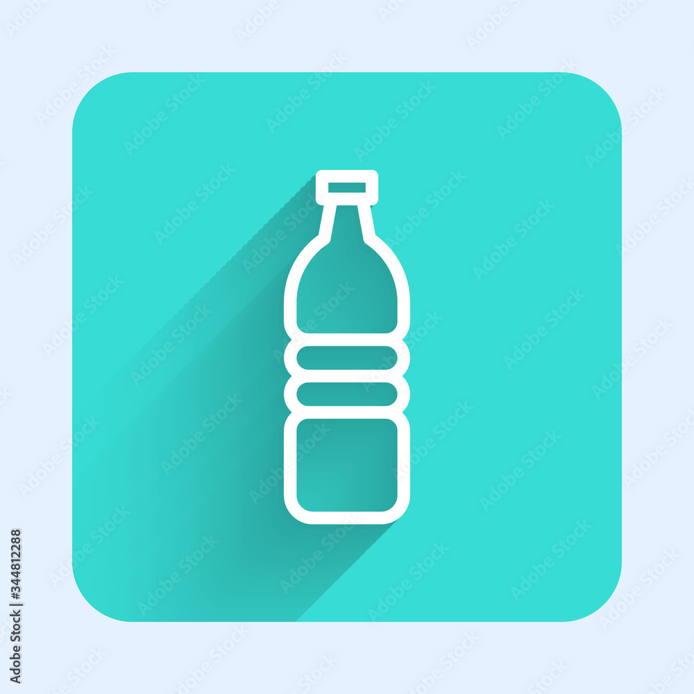 White line Bottle of water icon isolated with long shadow. Soda aqua drink sign. Green square button. Vector Illustration White line Bottle of water icon isolated with long shadow. Soda aqua drink sign. Green square button. Vector Illustration