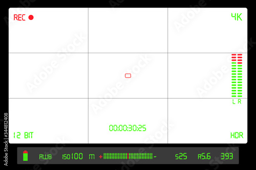 Camera viewfinder with focusing screen and digital display 4k hdr 12 bit video recording.
