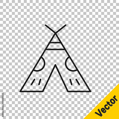 Black line Traditional indian teepee or wigwam icon isolated on transparent background. Indian tent. Vector Illustration