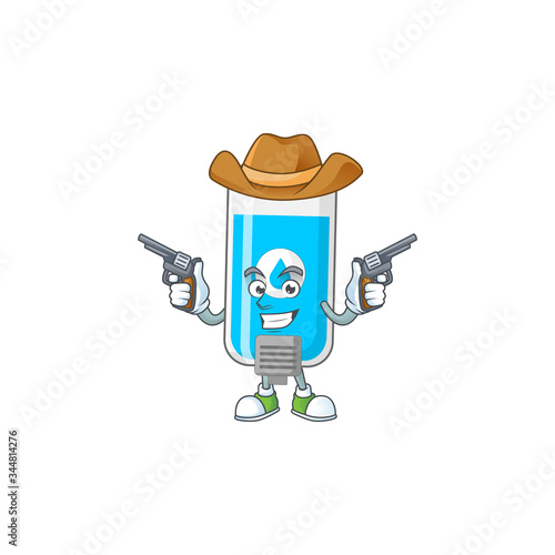 A cowboy cartoon character of wall hand sanitizer holding guns