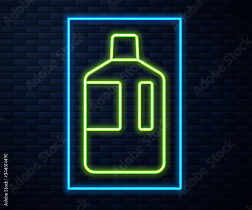 Glowing neon line Big bottle with clean water icon isolated on brick wall background. Plastic container for the cooler. Vector Illustration