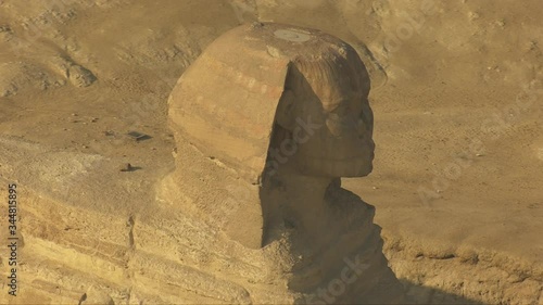 Helicopter view of the famous Great Sphinx of Giza in Egypt.