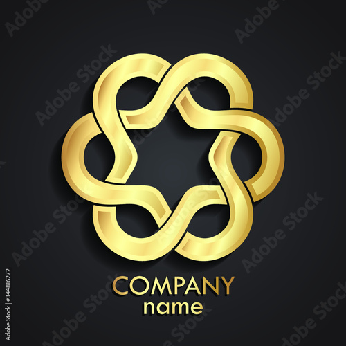 3d golden hexagonal flower shape logo