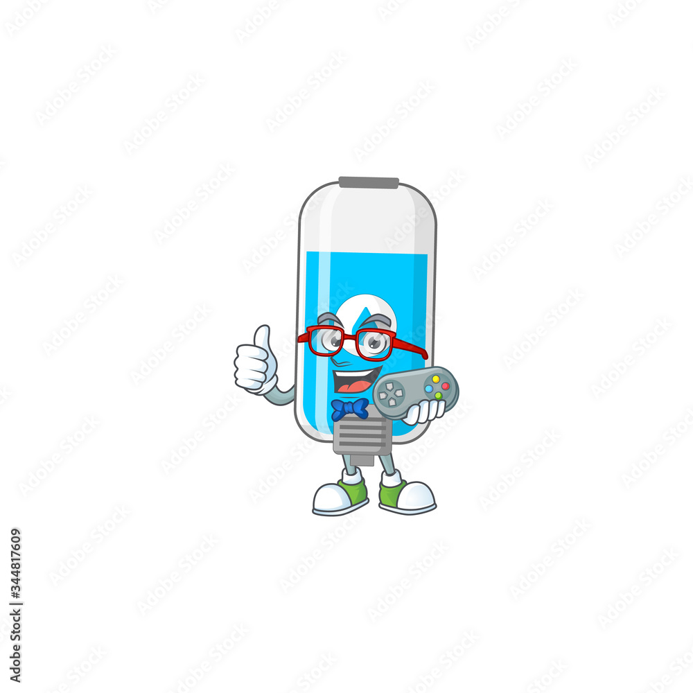 Wall hand sanitizer talented gamer mascot design play game with controller Wall hand sanitizer talented gamer mascot design play game with controller