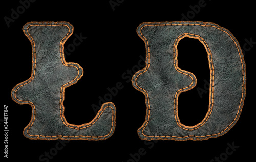Set of symbols litecoin and dashcoin made of leather. 3D render font with skin texture isolated on black background.