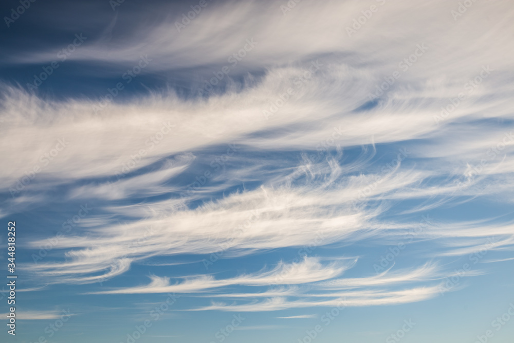 Blue sky background with cirrus clouds, clouds pattern