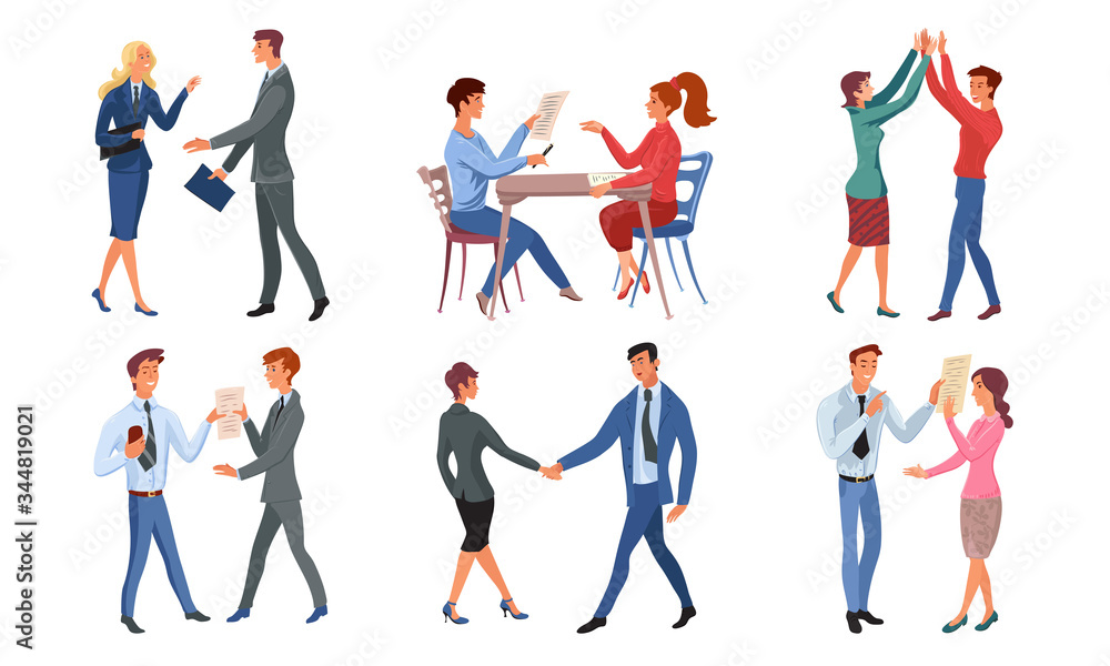 Positive people having successful deal and felling happy vector illustration