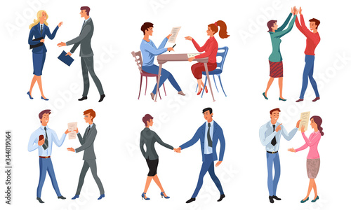 Positive people having successful deal and felling happy vector illustration