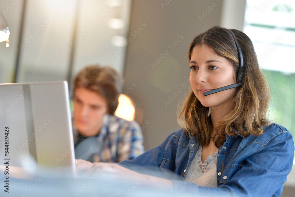 Young woman studying from home during confinement period Young woman studying from home during confinement period