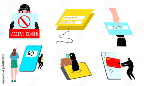 Criminals committing cyber crimes and stealing money in electronic payment technologies