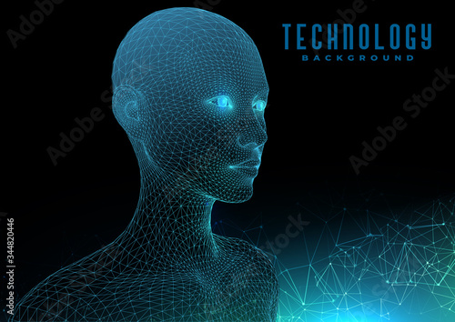 human head with binary code