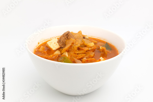 Kimchi stew on white background