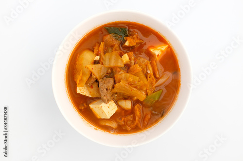 Kimchi stew on white background