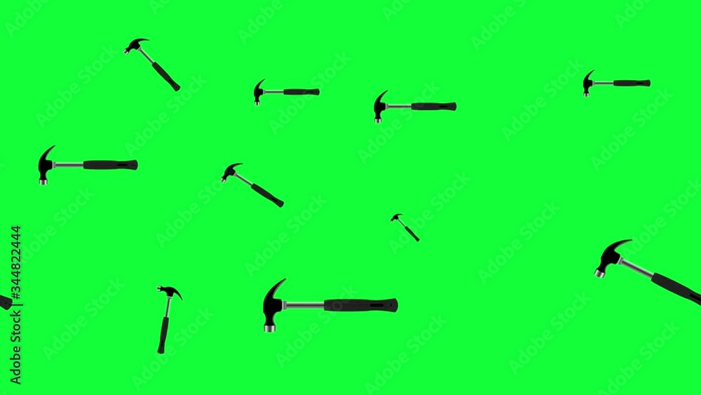 Hammer tools falling animation on green screen chroma key , graphic elements, seamless loop Hammer tools falling animation on green screen chroma key , graphic elements, seamless loop