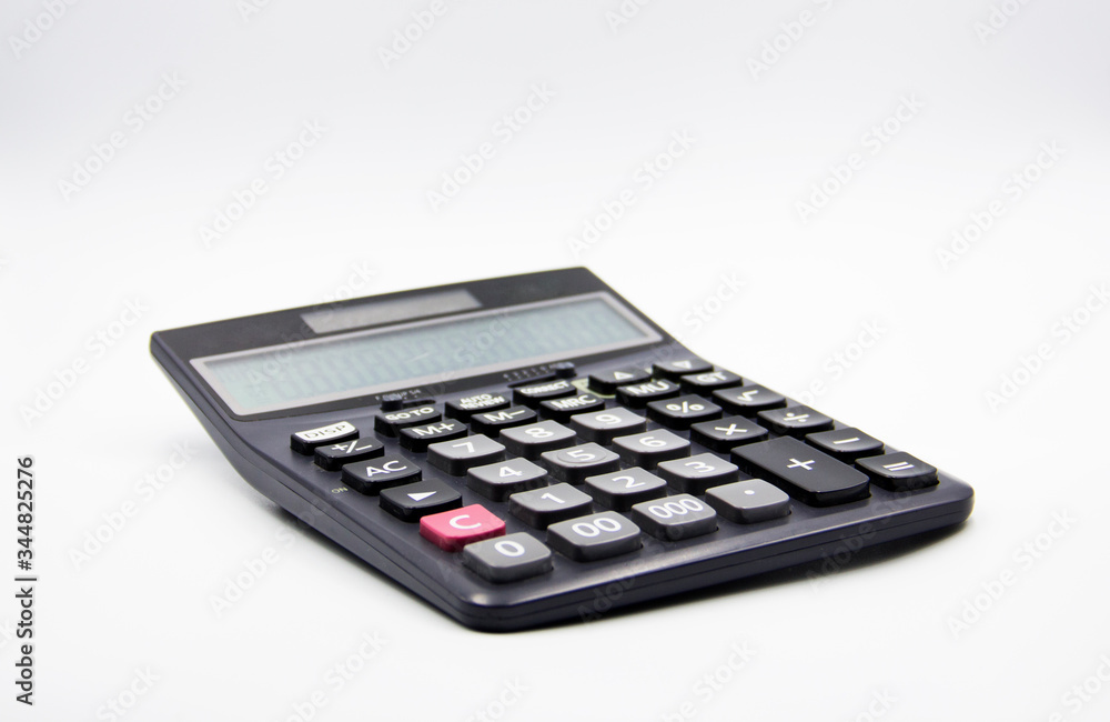 A black calculator on a white background A black calculator on a white background