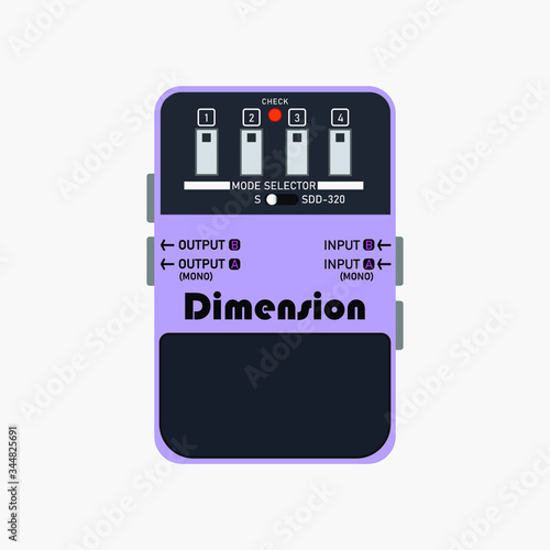 purple vintage chorus guitar stomp box effect, graphic icon design. t-shirt artwork.