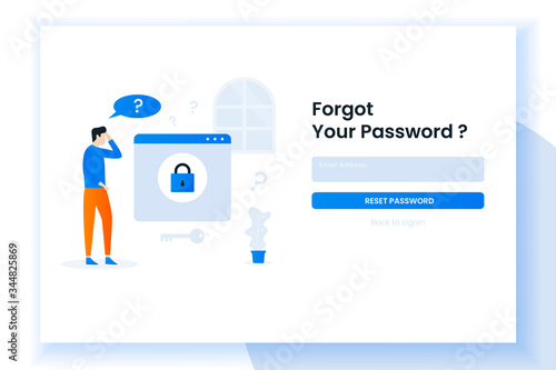 Landing page illustration design people forgot her password. This design can be used for websites, landing pages, UI, mobile applications, posters, banners