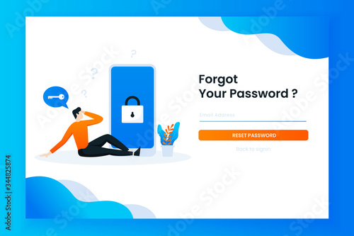 The man sat confused forgetting his password. This design can be used for websites, landing pages, UI, mobile applications, posters, banners
