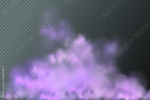 Lilac vector cloudiness ,fog or smoke on dark checkered background.Cloudy sky or smog over the city.Vector illustration.