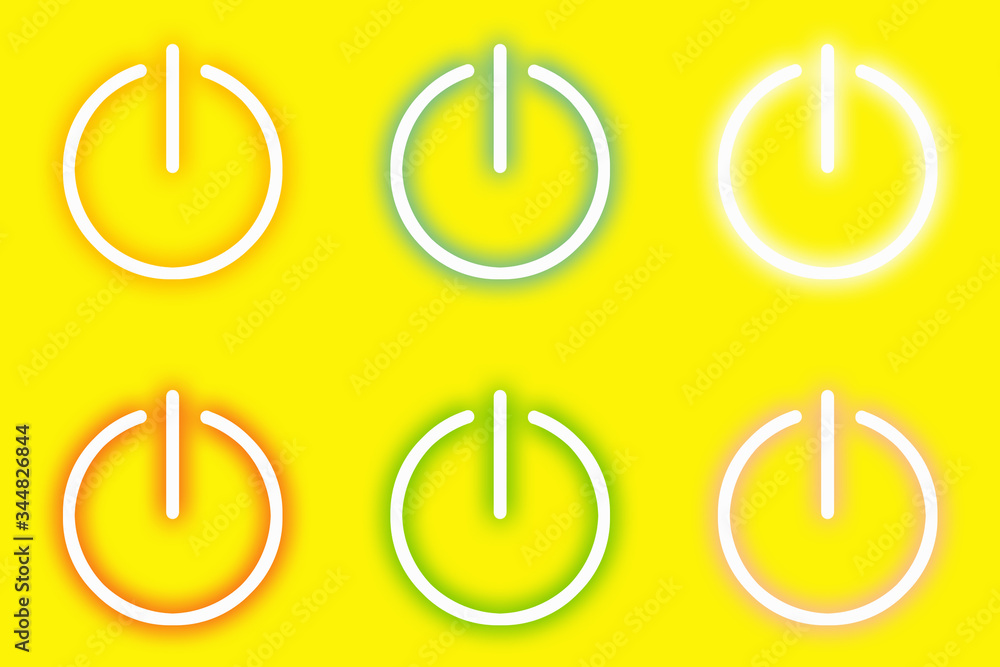 Push button multi-color power icon on yellow background Push button multi-color power icon on yellow background