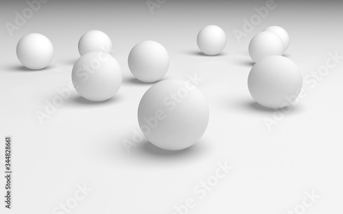 Fototapeta Naklejka Na Ścianę i Meble -  White abstract background. Set of white balls isolated on white backdrop. 3D illustration