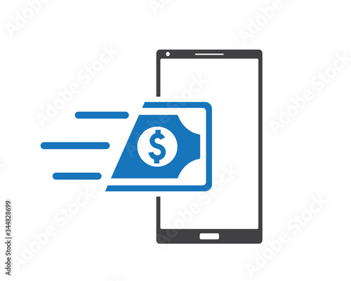 Mobile money transfer icon vector, mobile banking concept icon blue version
