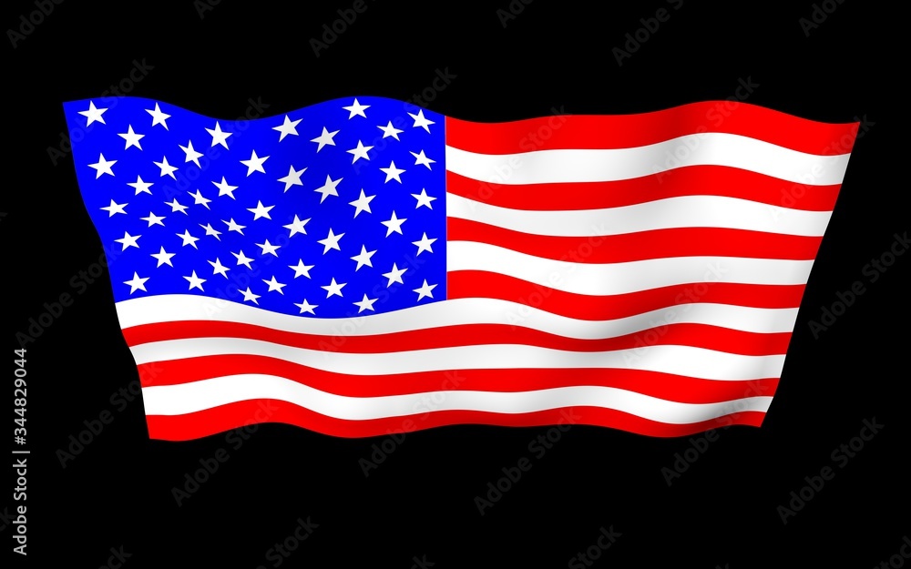 Fototapeta premium Waving flag of the United States of America on a dark background. Stars and Stripes. State symbol of the USA. 3D illustration