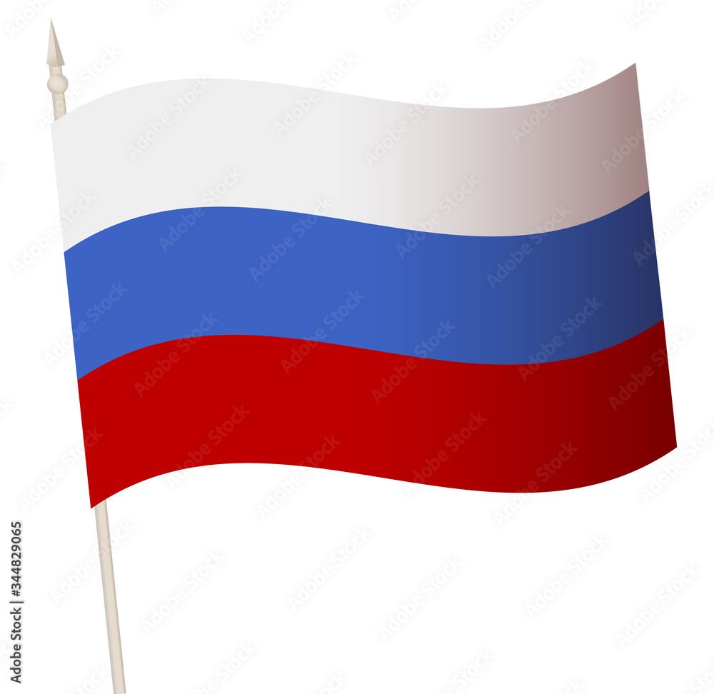 Vector Waving flag on a flagpole. The national flag of Russia. Color symbol isolated on white. Vector Waving flag on a flagpole. The national flag of Russia. Color symbol isolated on white.