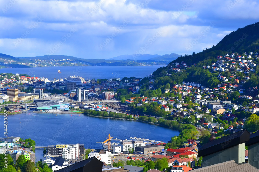 9..Beautiful spring panorama of the city of Bergen in Norway