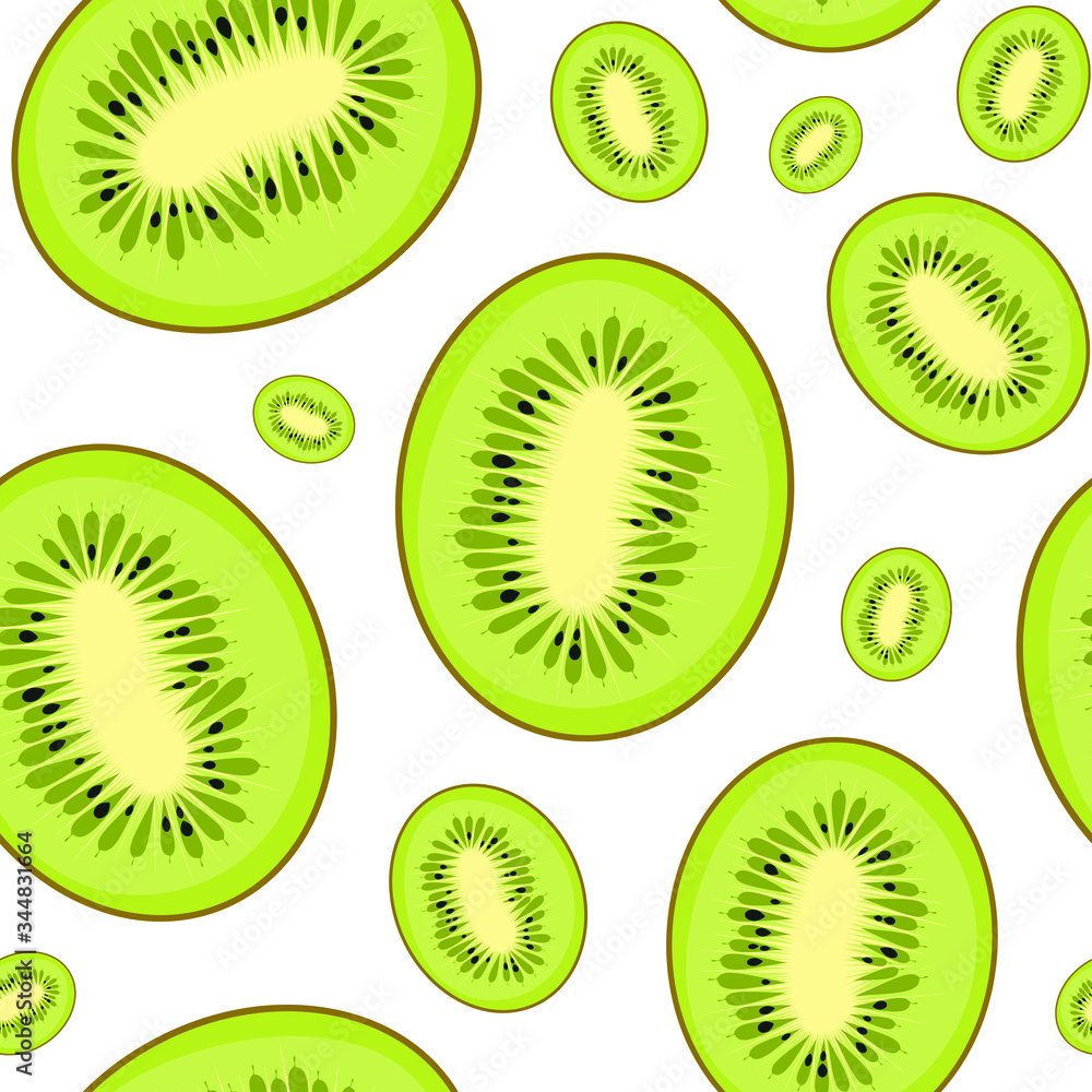 Fototapeta premium Seamless kiwi pattern on a white background. Green fruit background