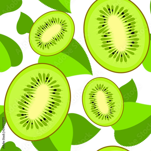 Seamless kiwi pattern on a white background. Green fruit background