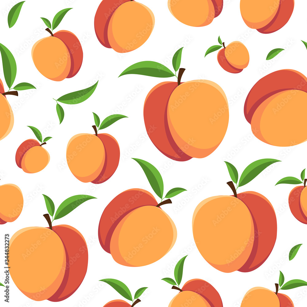 Seamless nectarine pattern on a white background. Bright fruit background Seamless nectarine pattern on a white background. Bright fruit background