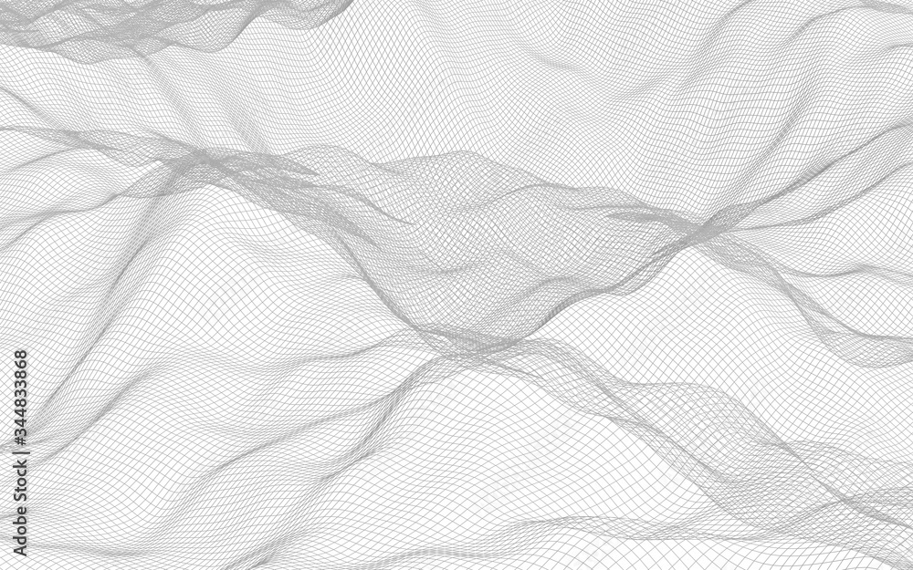 Obraz premium Abstract landscape on a white background. Cyberspace grid. hi tech network. 3d illustration