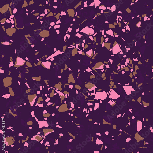 Terrazzo floor marble seamless hand crafted pattern. Traditional venetian material.Granite and quartz rocks and sprinkles mixed on polished surface.Abstract vector background for architecture designs