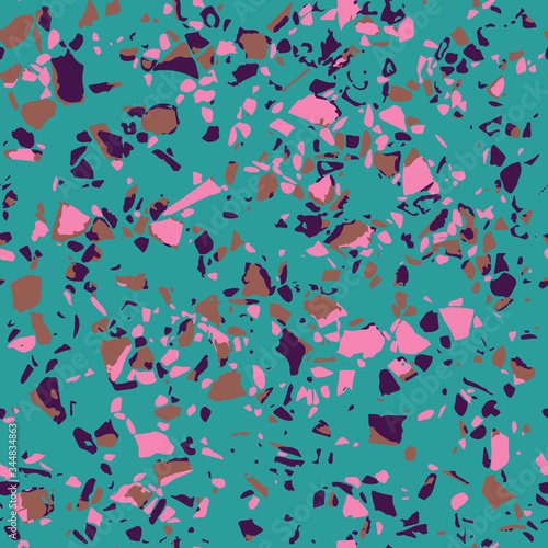 Terrazzo floor marble seamless hand crafted pattern. Traditional venetian material.Granite and quartz rocks and sprinkles mixed on polished surface.Abstract vector background for architecture designs