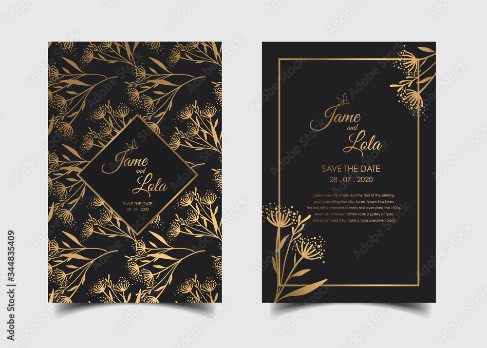 Fototapeta premium Wedding invitation card template, design with floral pattern and luxury background.