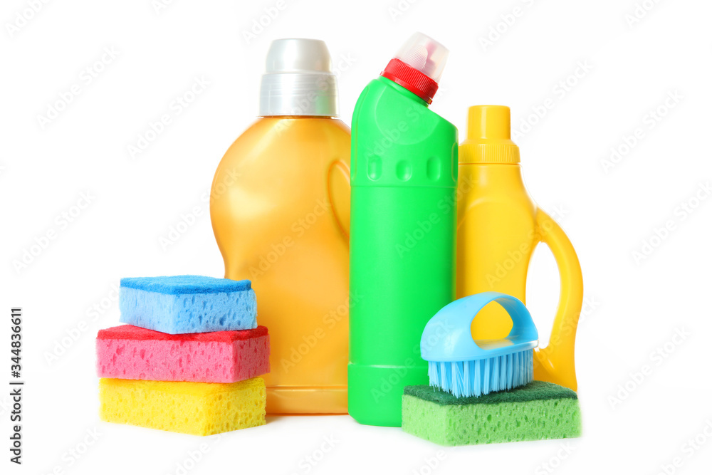 Set of tools for cleaning and disinfection isolated on white.
Set of tools for cleaning and disinfection isolated on white.