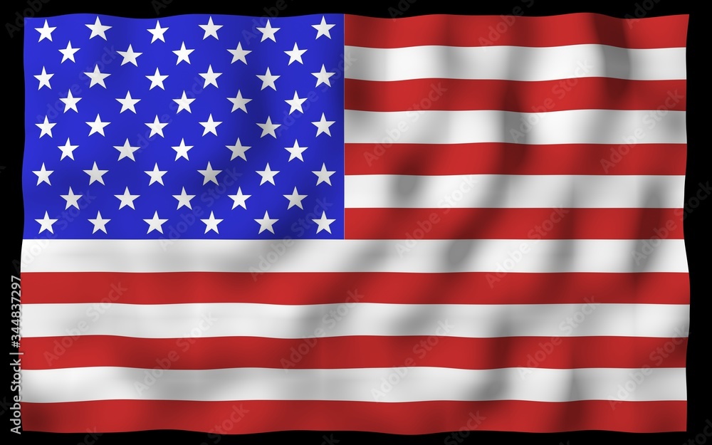 Fototapeta premium Waving flag of the United States of America on a dark background. Stars and Stripes. State symbol of the USA. 3D illustration