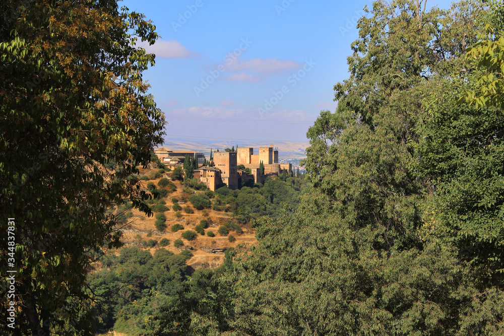Views of the Alhambra from the outskirts of the city of Granada