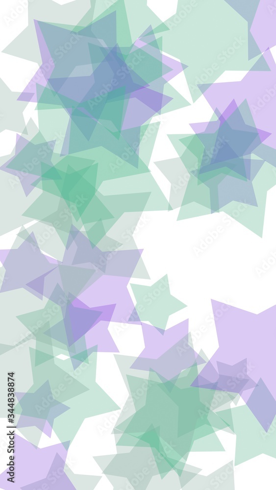 Obraz premium Multicolored translucent stars on a white background. Green tones. 3D illustration