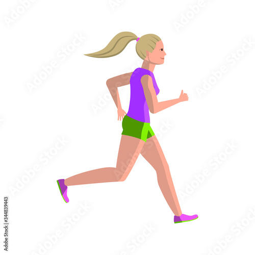 Running girl blonde. Sports and fitness classes. Vector illustration.