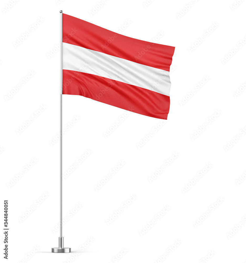 Austria flag on a flagpole white background 3D illustration Austria flag on a flagpole white background 3D illustration