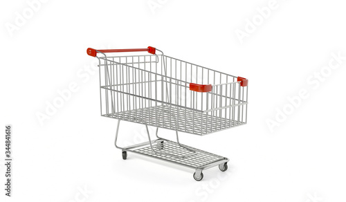 Shopping cart isolated on white background. Shopping supermarket cart. Trolley 3d for shopping. Shop basket. 3D illustration