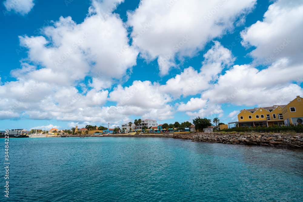 Fototapeta premium view of skyline of port of Bonaire, Caribbean