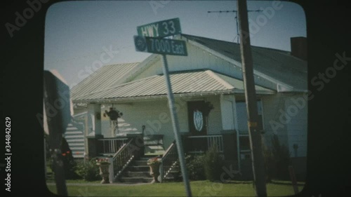 Driving through the countryside of UTAH, USA. View from a car's window. VINTAGE FILM.