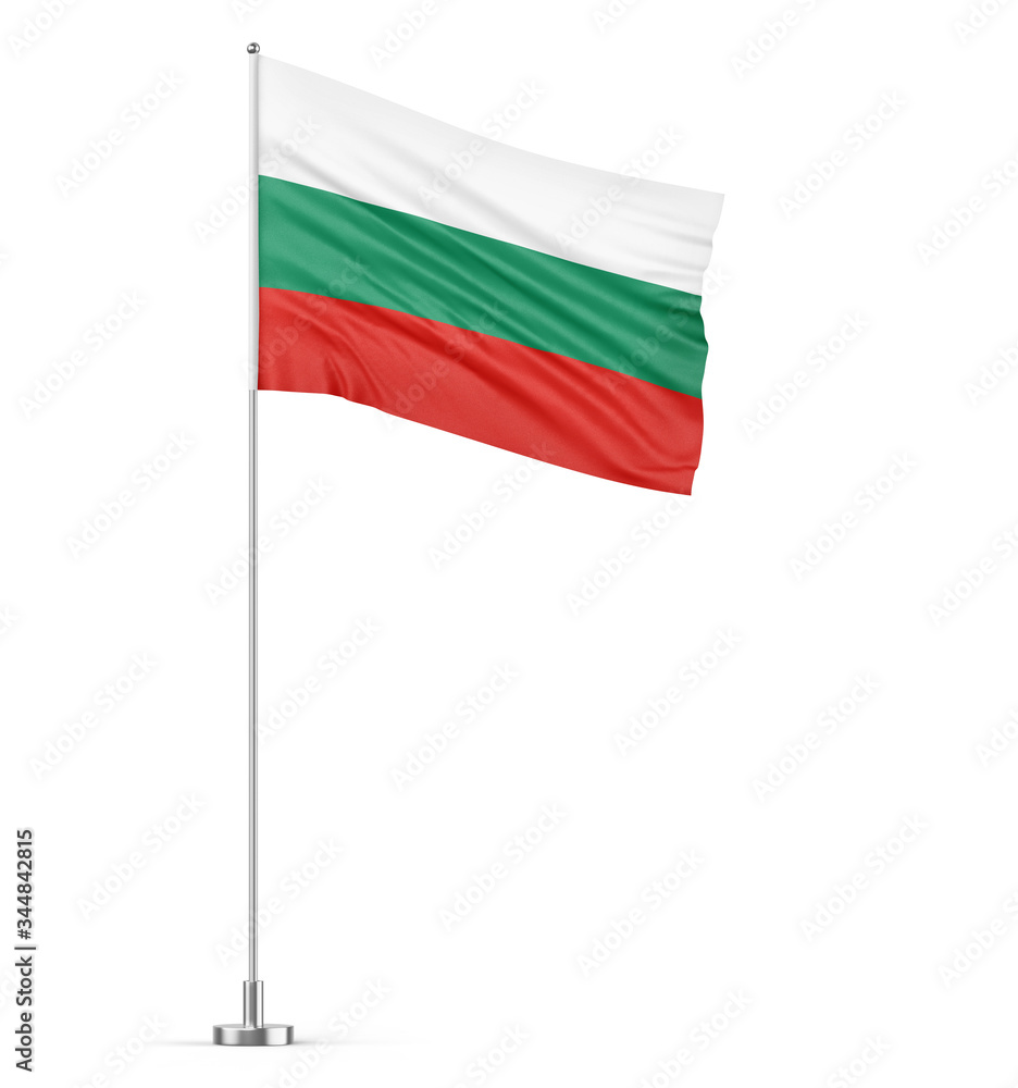 Bulgaria flag on a flagpole white background 3D illustration Bulgaria flag on a flagpole white background 3D illustration